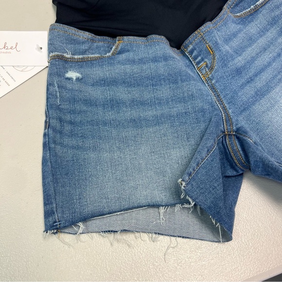 Isabel Maternity Super Stretch Blue Denim Midi Short Size 2 - Picture 2 of 8